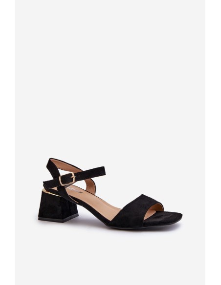 Women's Black Faux Suede Block Heel Sandals Leisha