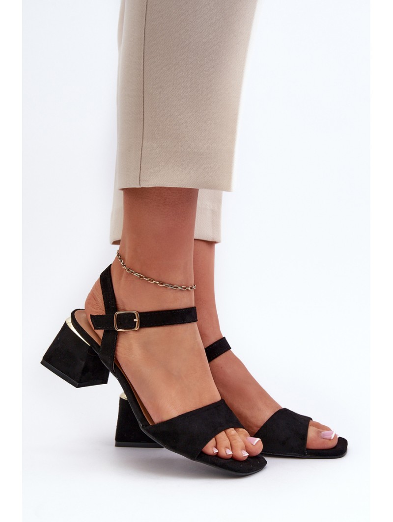 Women's Black Faux Suede Block Heel Sandals Leisha