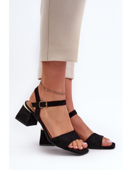 Women's Black Faux Suede Block Heel Sandals Leisha