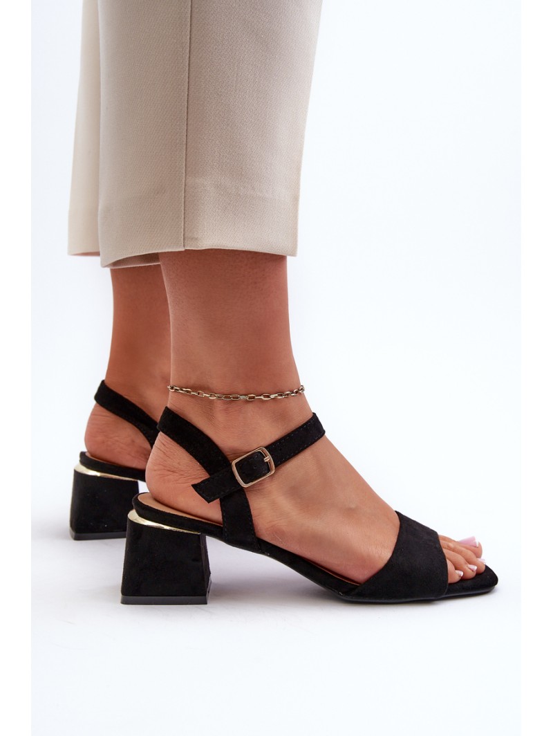 Women's Black Faux Suede Block Heel Sandals Leisha