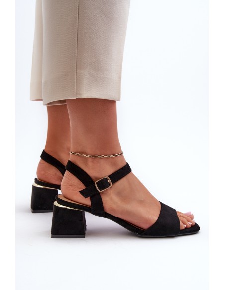 Women's Black Faux Suede Block Heel Sandals Leisha