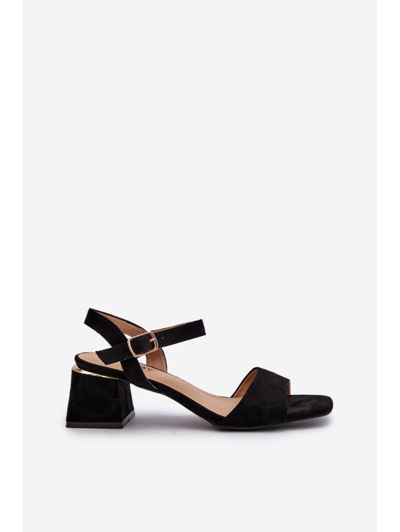 Women's Black Faux Suede Block Heel Sandals Leisha