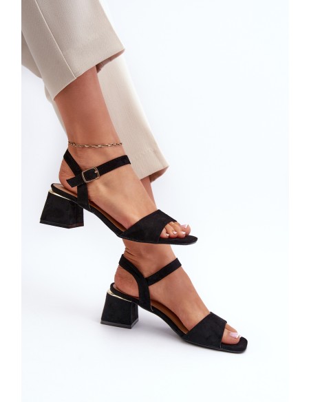 Women's Black Faux Suede Block Heel Sandals Leisha
