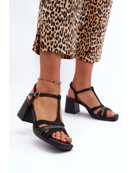 Women's Black Faux Leather High Heel Sandals Lyana