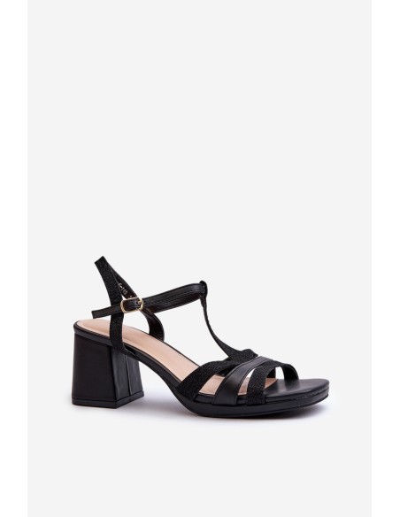 Women's Black Faux Leather High Heel Sandals Lyana