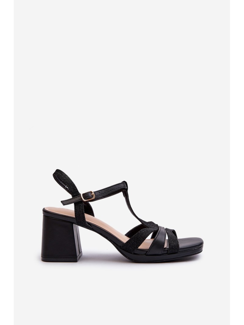Women's Black Faux Leather High Heel Sandals Lyana