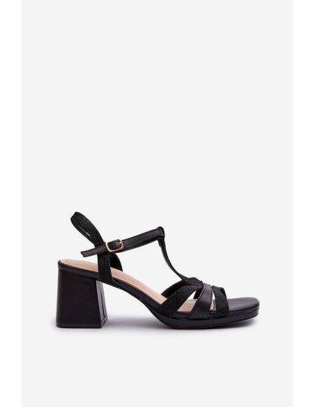Women's Black Faux Leather High Heel Sandals Lyana