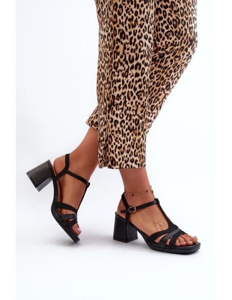 Women's Black Faux Leather High Heel Sandals Lyana
