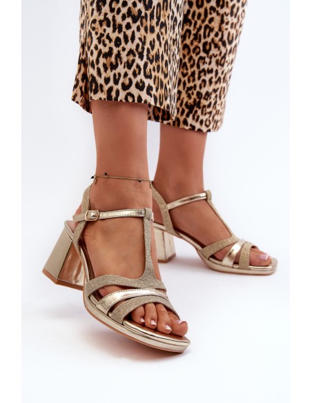 Women's High Heel Sandals in Gold Faux Leather Lyana