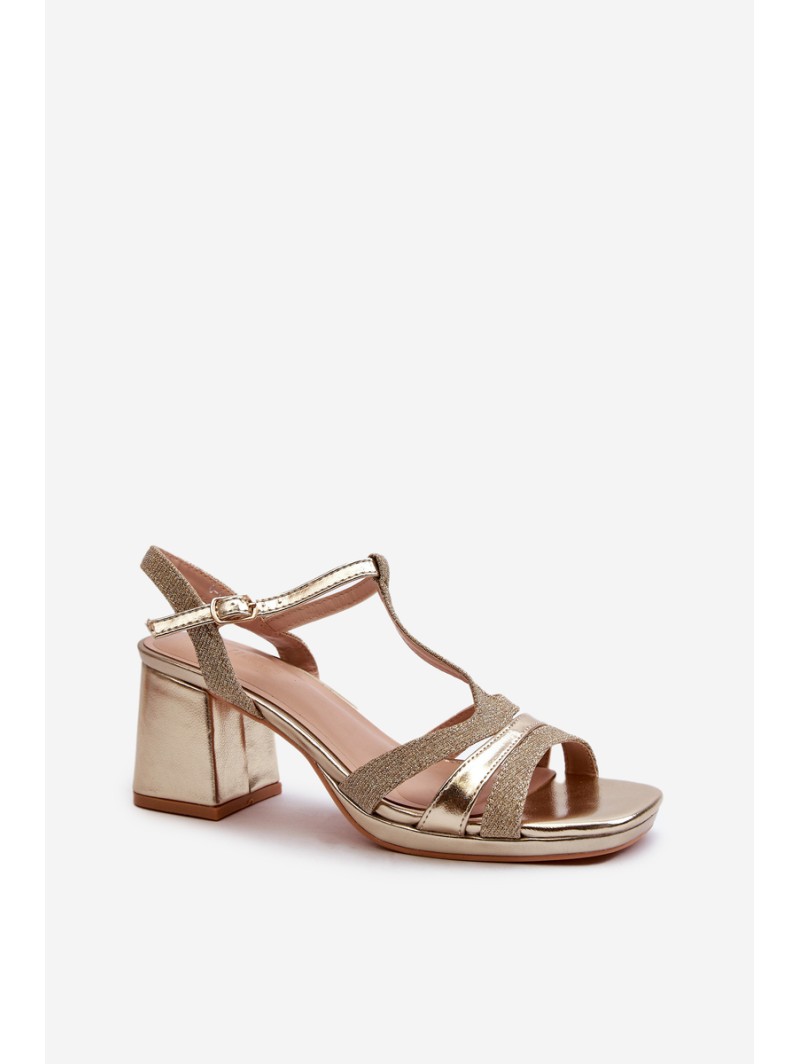 Women's High Heel Sandals in Gold Faux Leather Lyana