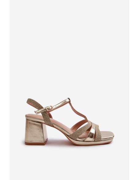 Women's High Heel Sandals in Gold Faux Leather Lyana