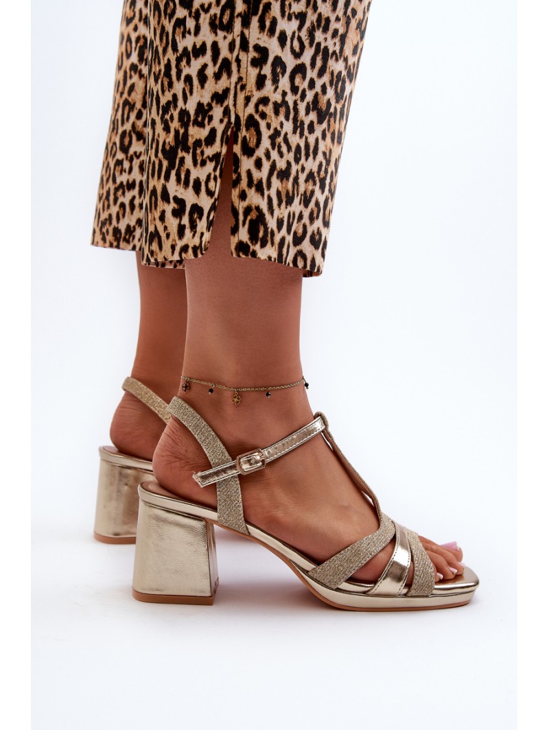 Women's High Heel Sandals in Gold Faux Leather Lyana