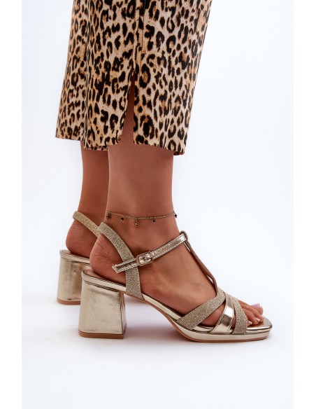 Women's High Heel Sandals in Gold Faux Leather Lyana