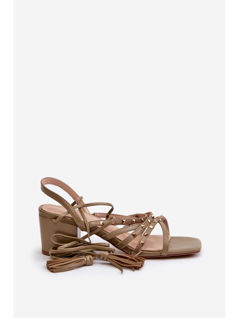 Lace-Up Sandals With Low Heels Adorned with Studs Green Chrisele