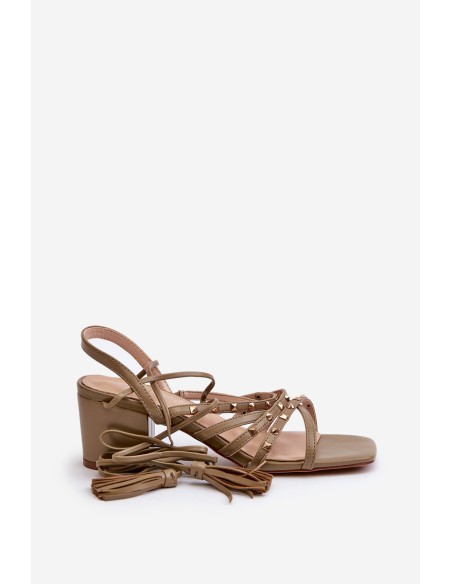 Lace-Up Sandals With Low Heels Adorned with Studs Green Chrisele