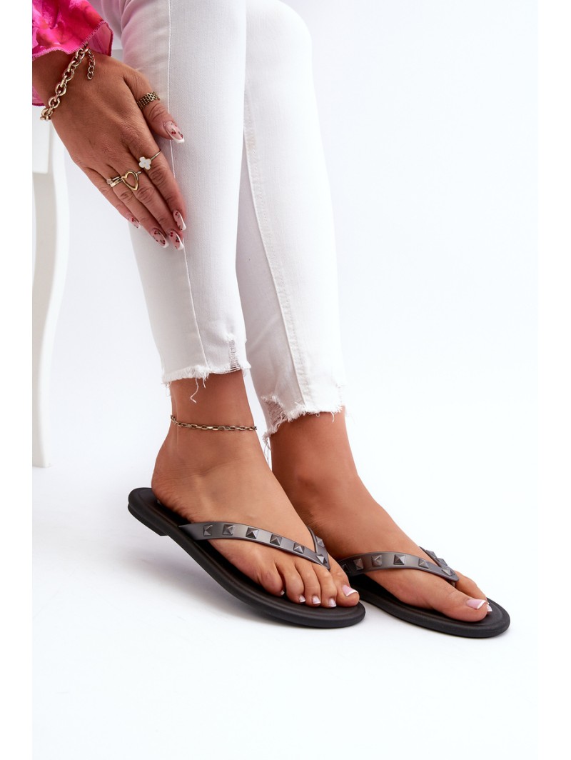 [Flat Flexible Women's Flip-Flops ZAXY JJ285297 Gray-Black]