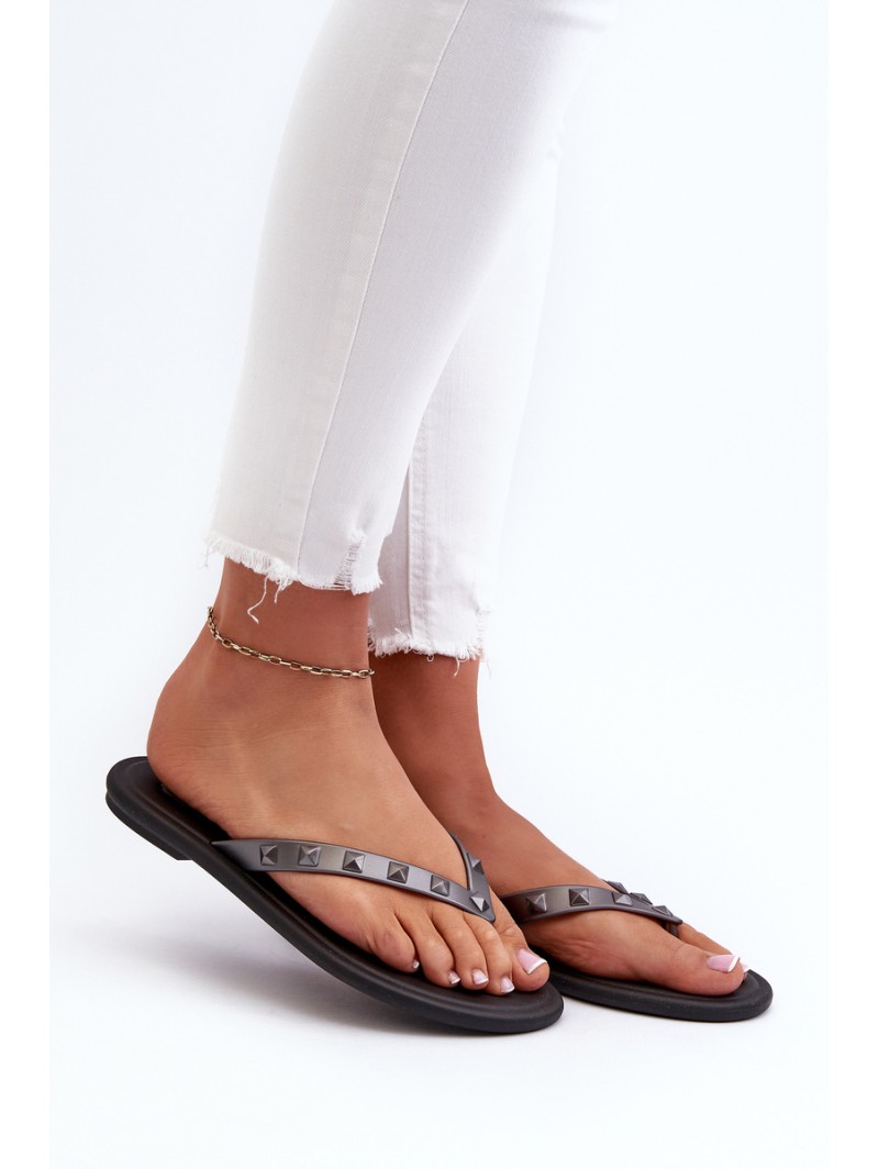 [Flat Flexible Women's Flip-Flops ZAXY JJ285297 Gray-Black]