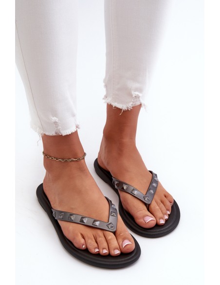 [Flat Flexible Women's Flip-Flops ZAXY JJ285297 Gray-Black]