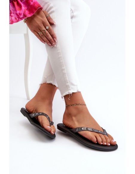 [Flat Flexible Women's Flip-Flops ZAXY JJ285297 Gray-Black]