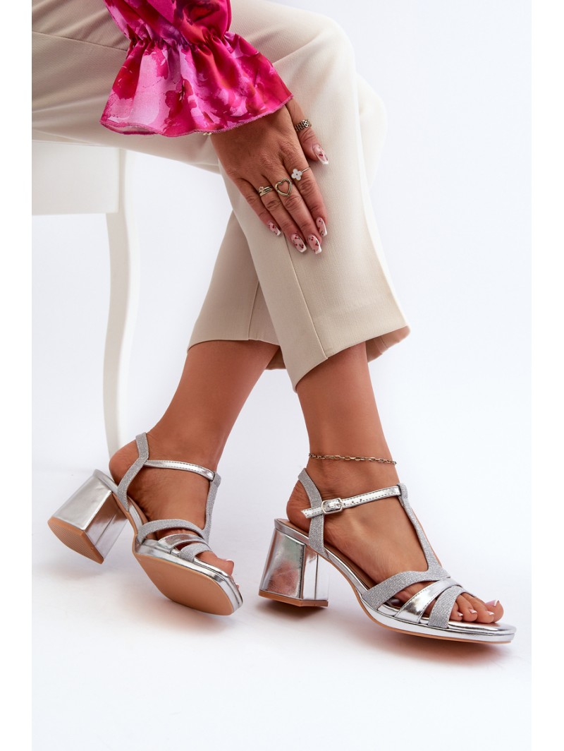 Women's Silver Faux Leather Heeled Sandals Lyana