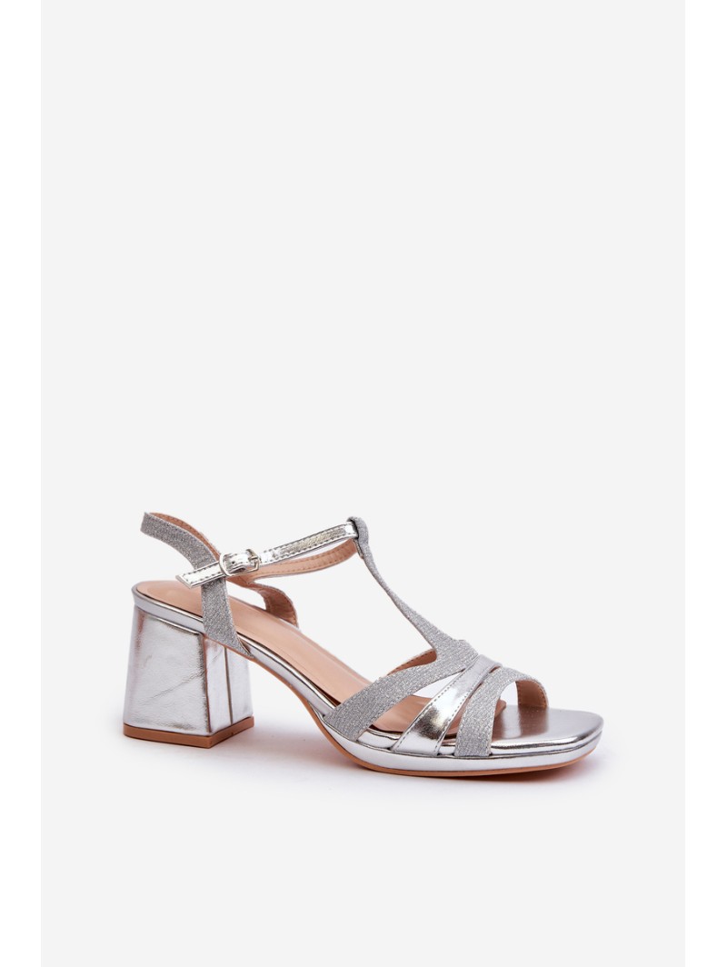 Women's Silver Faux Leather Heeled Sandals Lyana