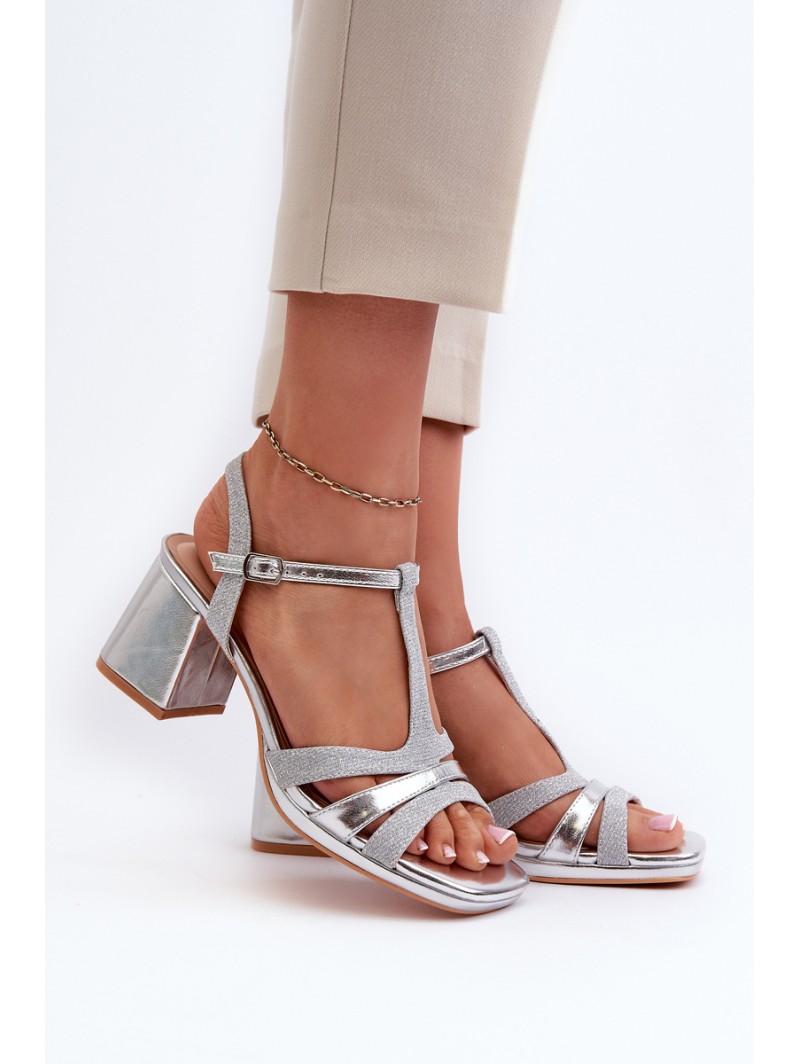 Women's Silver Faux Leather Heeled Sandals Lyana
