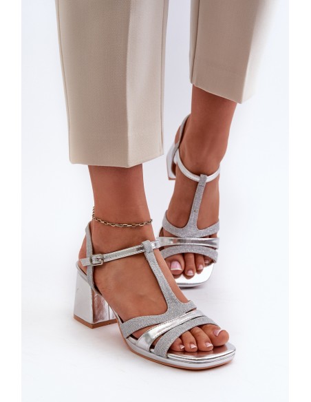 Women's Silver Faux Leather Heeled Sandals Lyana