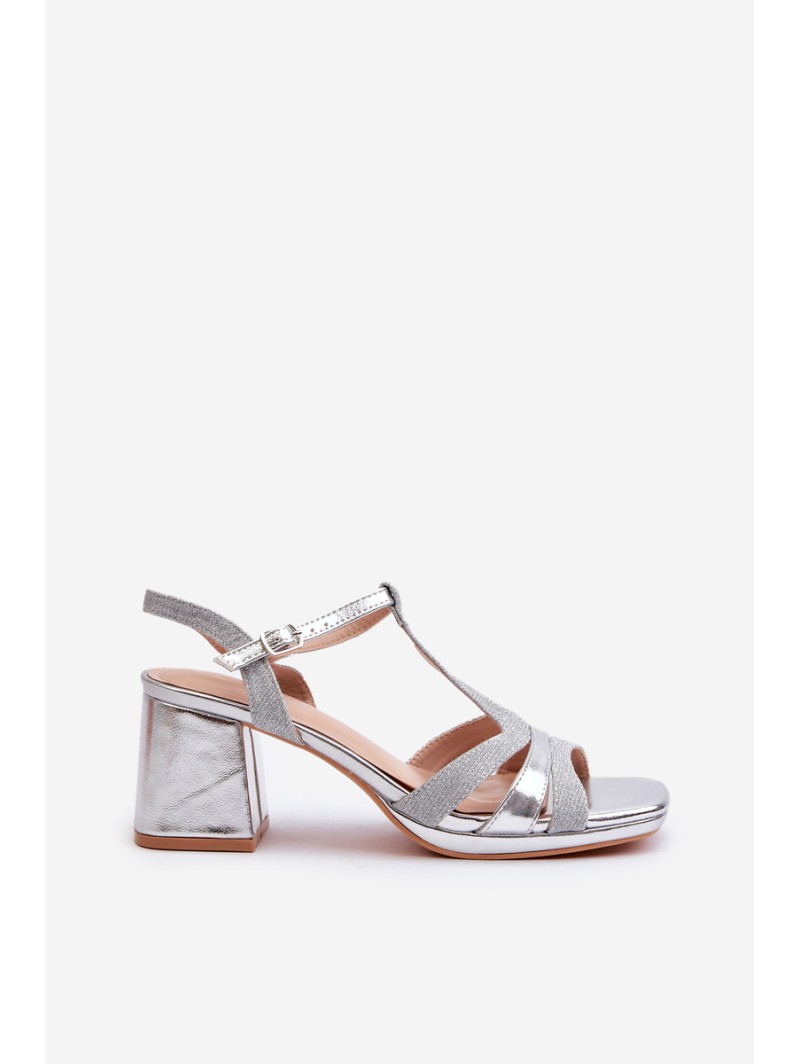 Women's Silver Faux Leather Heeled Sandals Lyana