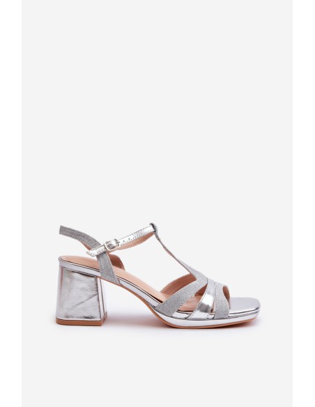 Women's Silver Faux Leather Heeled Sandals Lyana