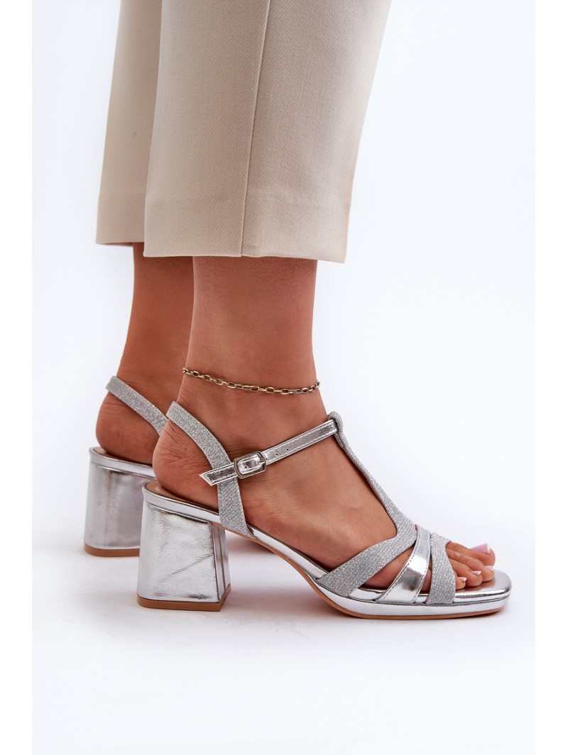 Women's Silver Faux Leather Heeled Sandals Lyana