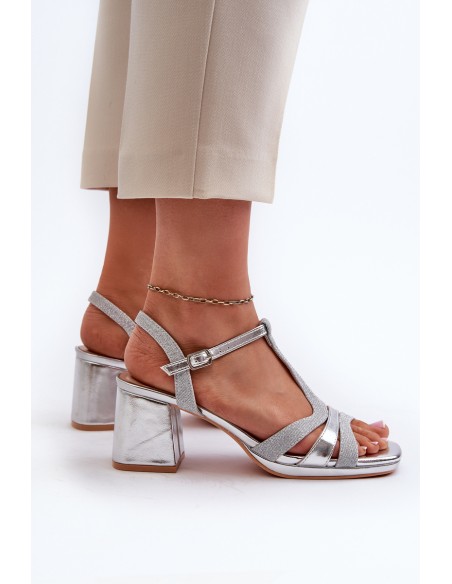 Women's Silver Faux Leather Heeled Sandals Lyana