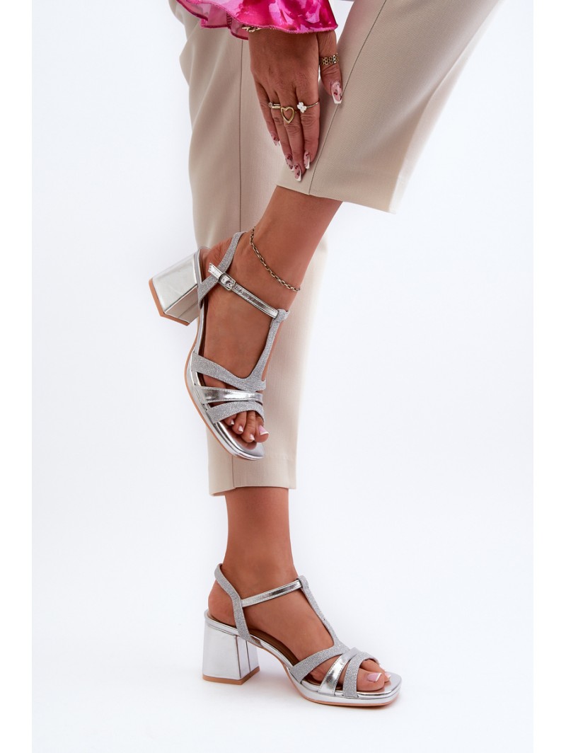 Women's Silver Faux Leather Heeled Sandals Lyana