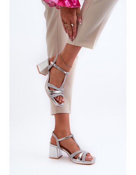 Women's Silver Faux Leather Heeled Sandals Lyana