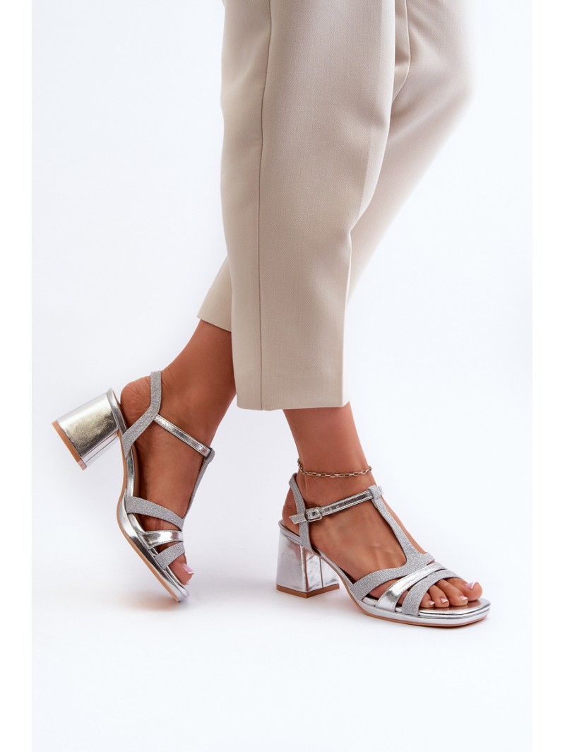 Women's Silver Faux Leather Heeled Sandals Lyana