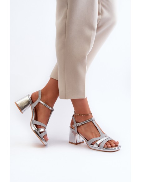 Women's Silver Faux Leather Heeled Sandals Lyana