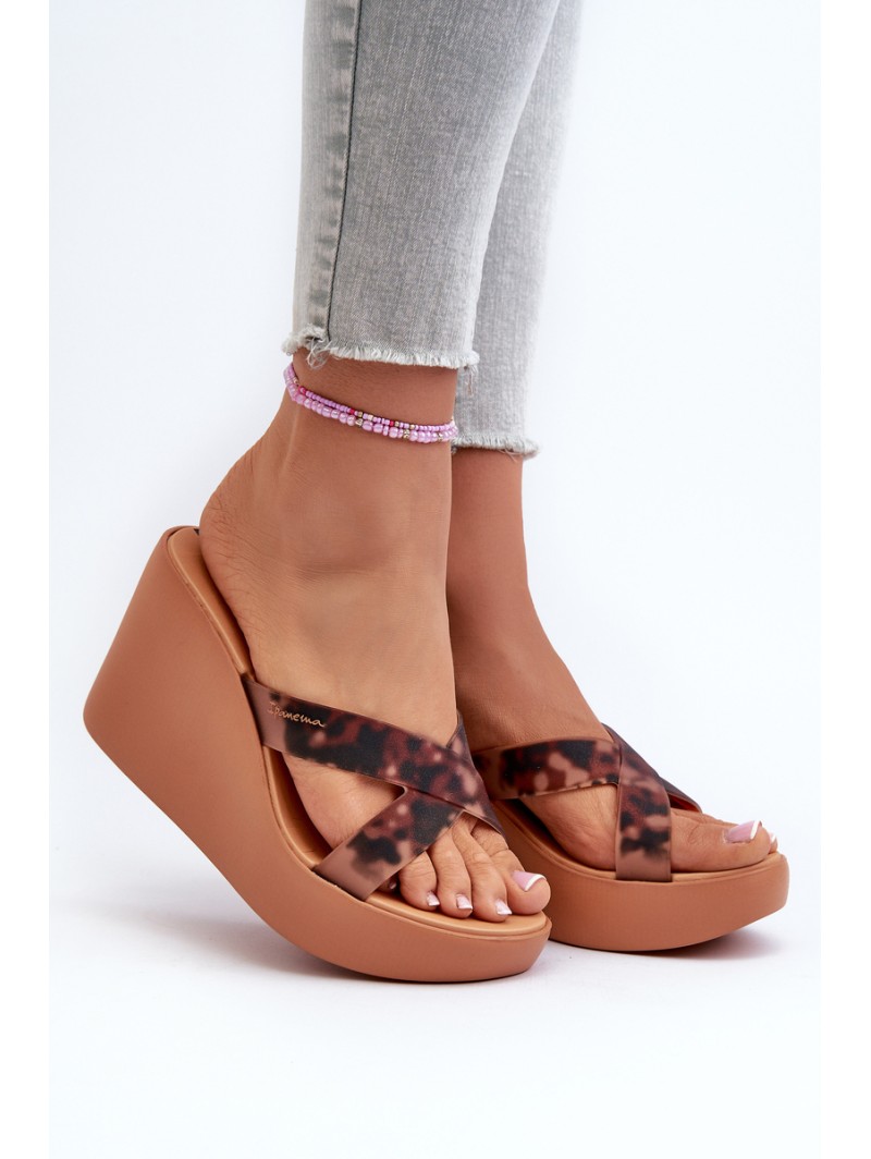 Women's Wedge Sandals 83520 Ipanema High Fashion Slide Fem Brown