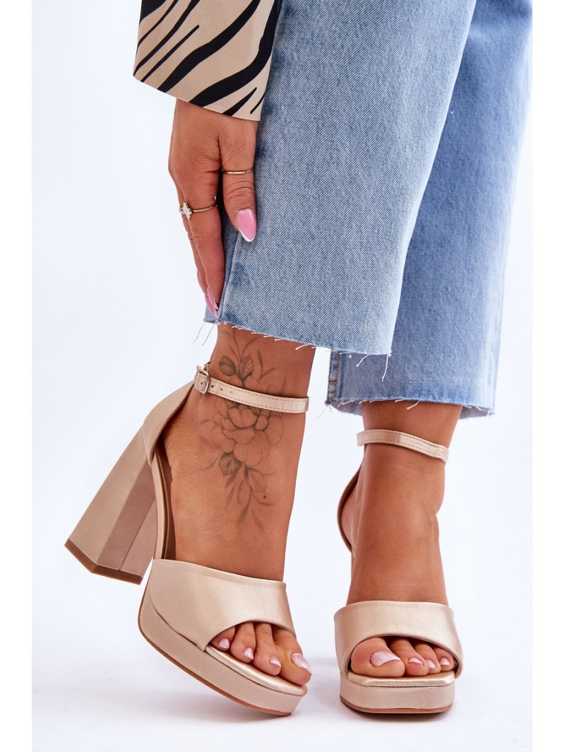 Satin Sandals On Chunky Heels Beige Eternity