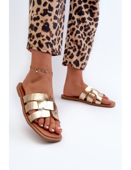 Flat Women's Flip Flops Made of Eco Leather Gold Risamay