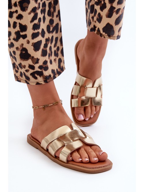 Flat Women's Flip Flops Made of Eco Leather Gold Risamay 2