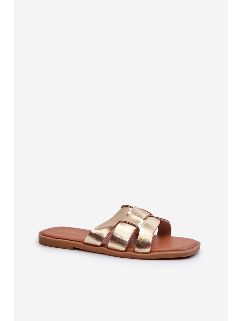 Flat Women's Flip Flops Made of Eco Leather Gold Risamay