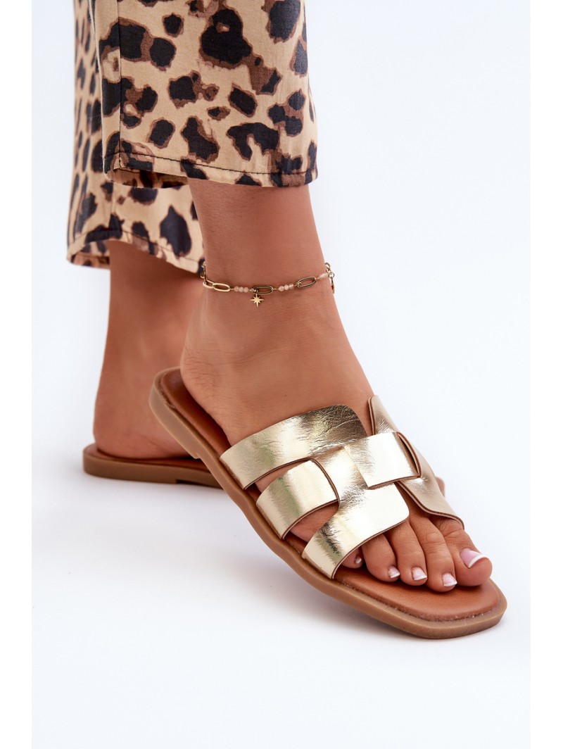 Flat Women's Flip Flops Made of Eco Leather Gold Risamay