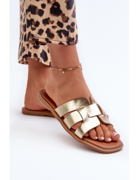 Flat Women's Flip Flops Made of Eco Leather Gold Risamay