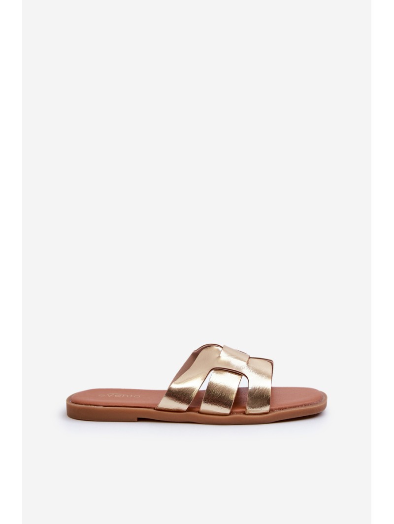 Flat Women's Flip Flops Made of Eco Leather Gold Risamay
