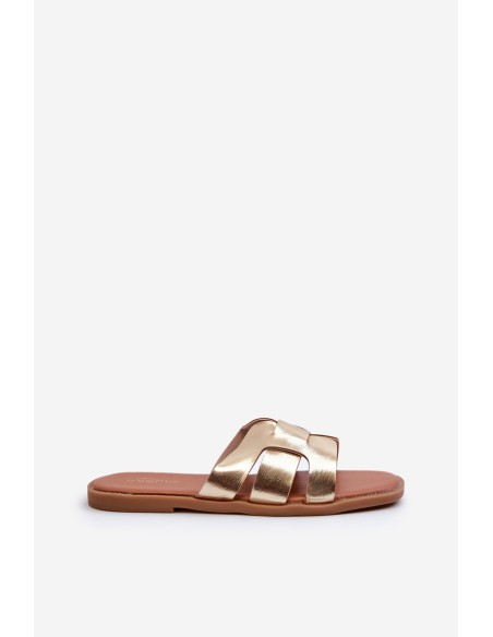 Flat Women's Flip Flops Made of Eco Leather Gold Risamay
