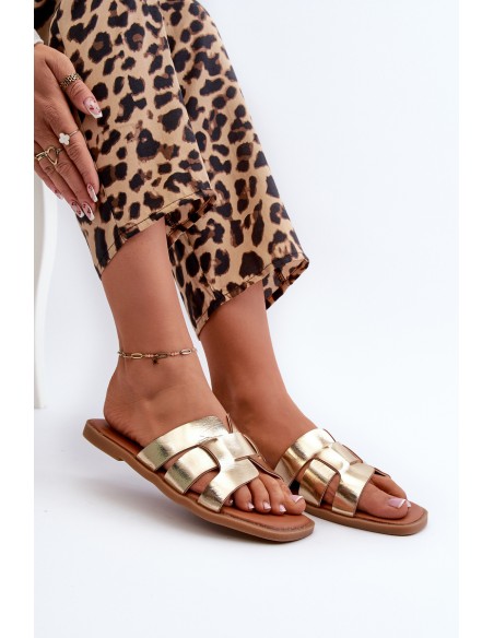 Flat Women's Flip Flops Made of Eco Leather Gold Risamay