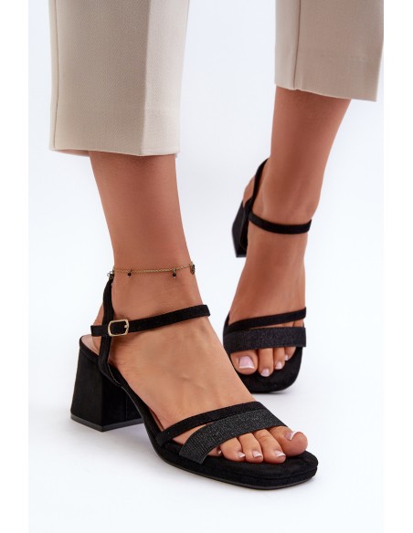 Women's High Heel Sandals with Shiny Strap Black Tessata