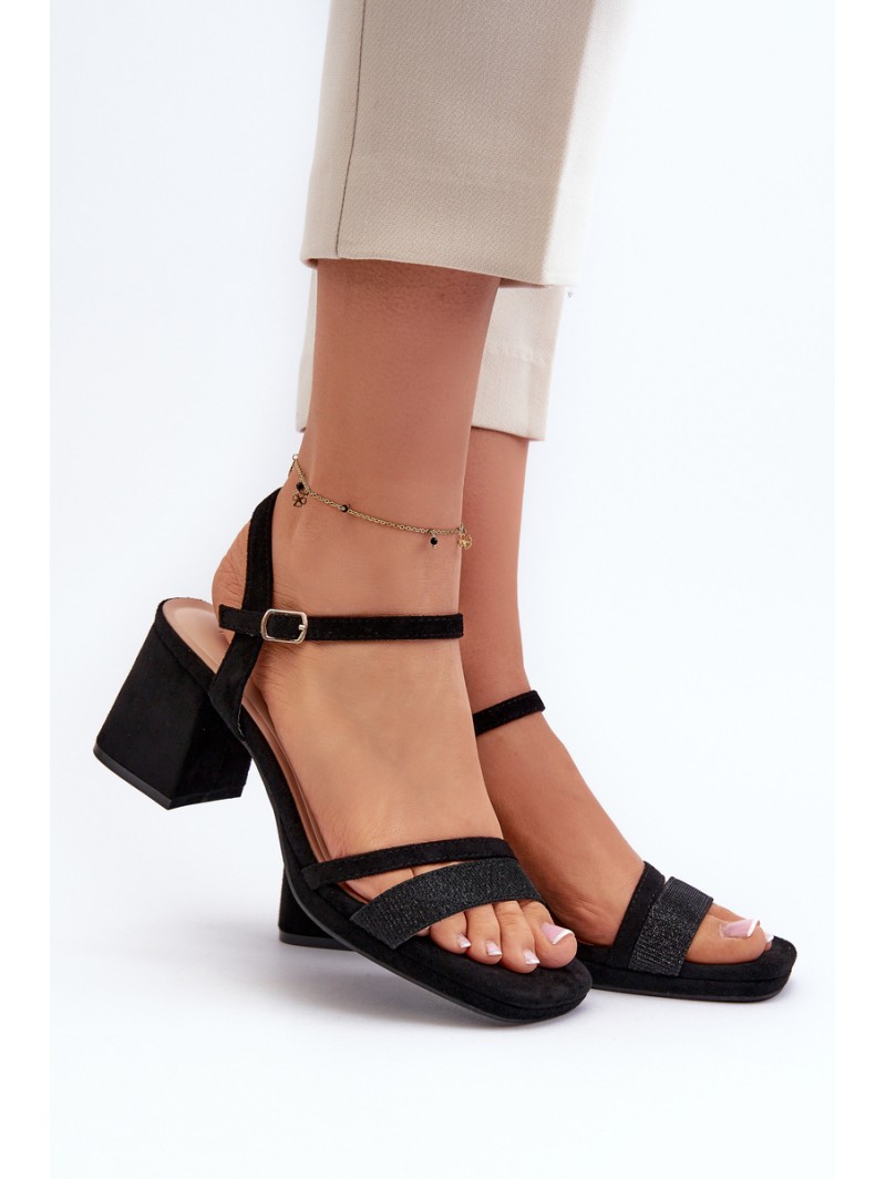 Women's High Heel Sandals with Shiny Strap Black Tessata