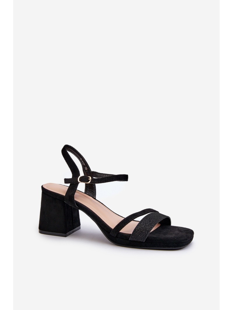 Women's High Heel Sandals with Shiny Strap Black Tessata