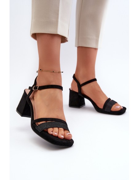 Women's High Heel Sandals with Shiny Strap Black Tessata
