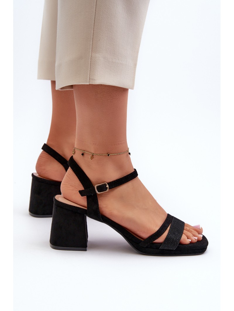 Women's High Heel Sandals with Shiny Strap Black Tessata